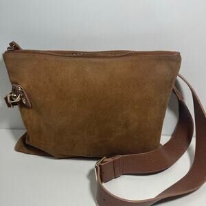 Mark & Graham Essential Suede Leather Zipper Crossbody Bag Brown Casual Everyday